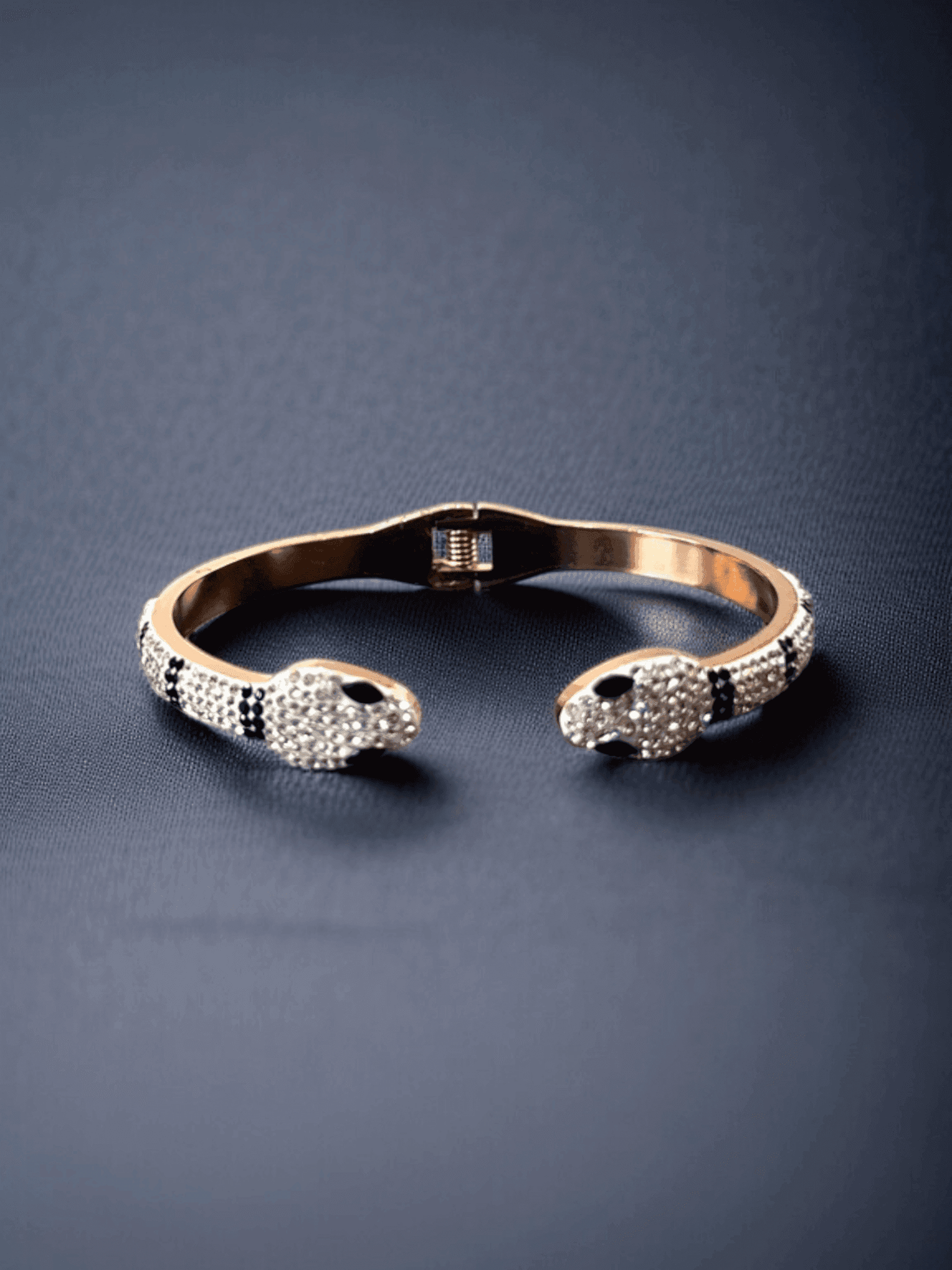 Glamorous Two Headed Snake Bracelet with Rhinestones.