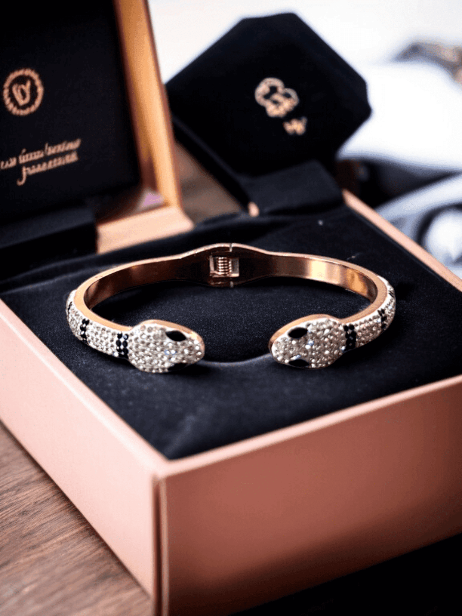 Glamorous Two Headed Snake Bracelet with Rhinestones.